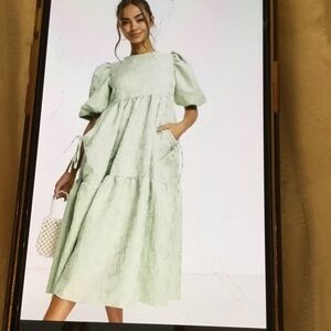 NWOT ASOS Design Sage Green Jacquard Tiered Dress